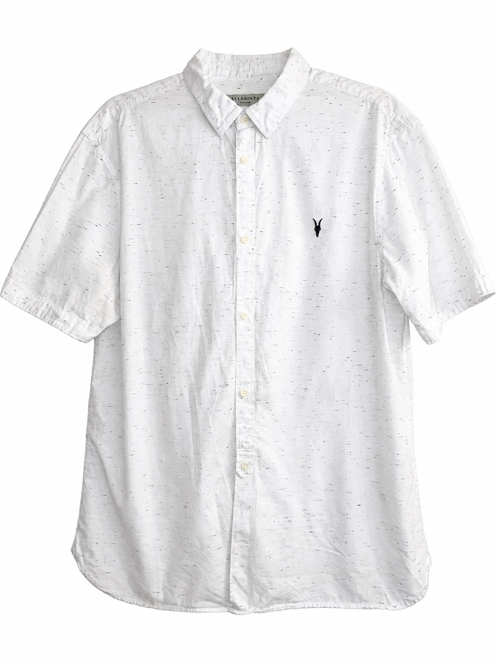 All Saints White Short-Sleeve Button-Down Shirt Cotton Subtle Speckle. Size XL